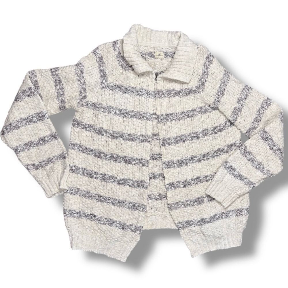 O'Neill Gray and Cream Cardigan Sweater Sz L